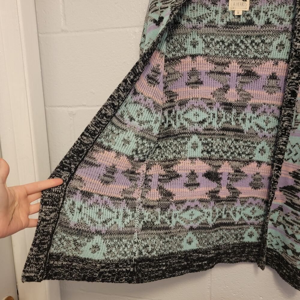 LA Hearts Cardigan Sweater Boho Pastel Aztec Open Front Size Medium #367 - Picture 5 of 13